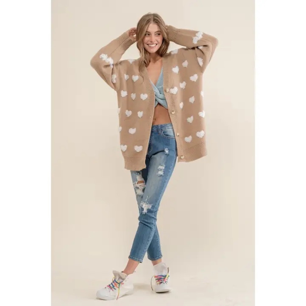 Heart Patterned Tan Cardigan